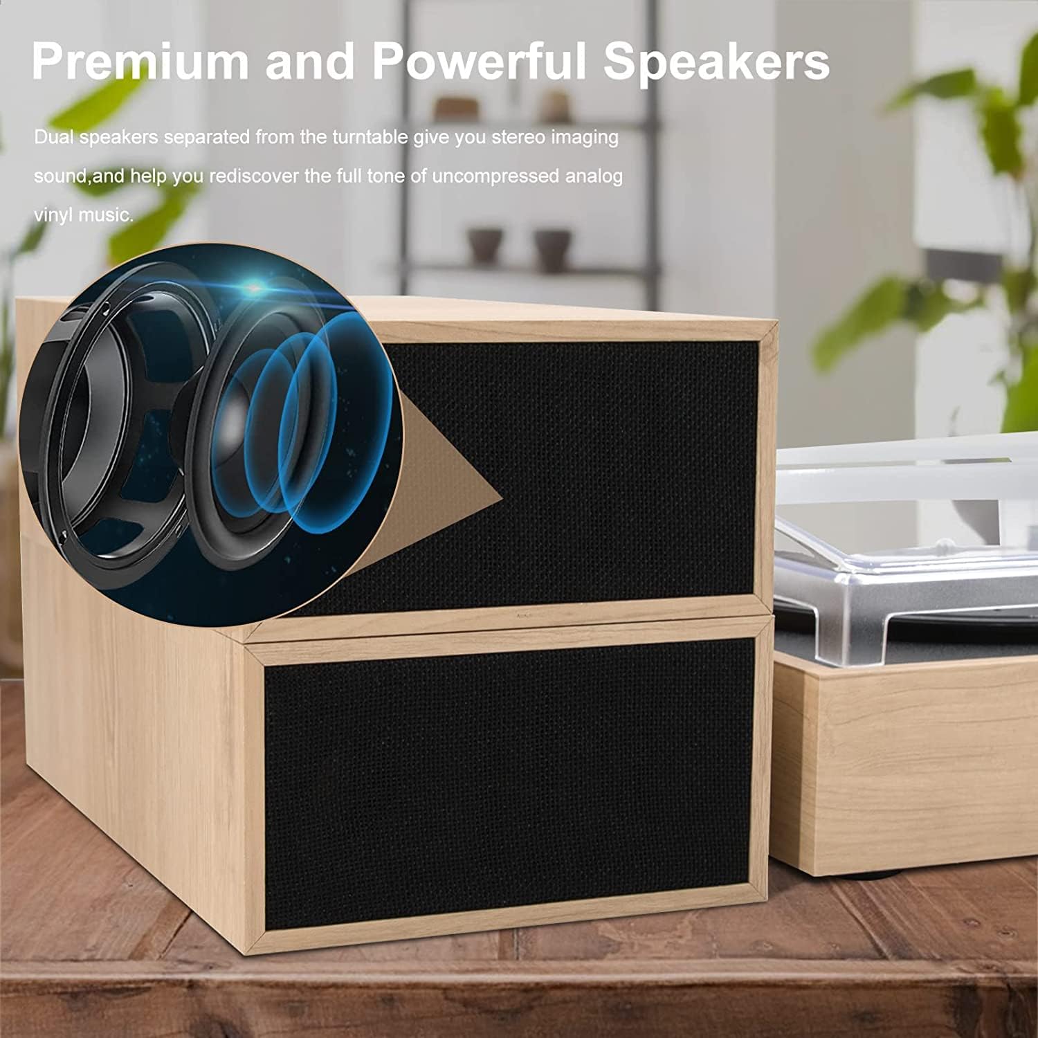 LP&No.1 Bluetooth Vintage Turntable with Stereo Bookshelf Speakers,Burlywood