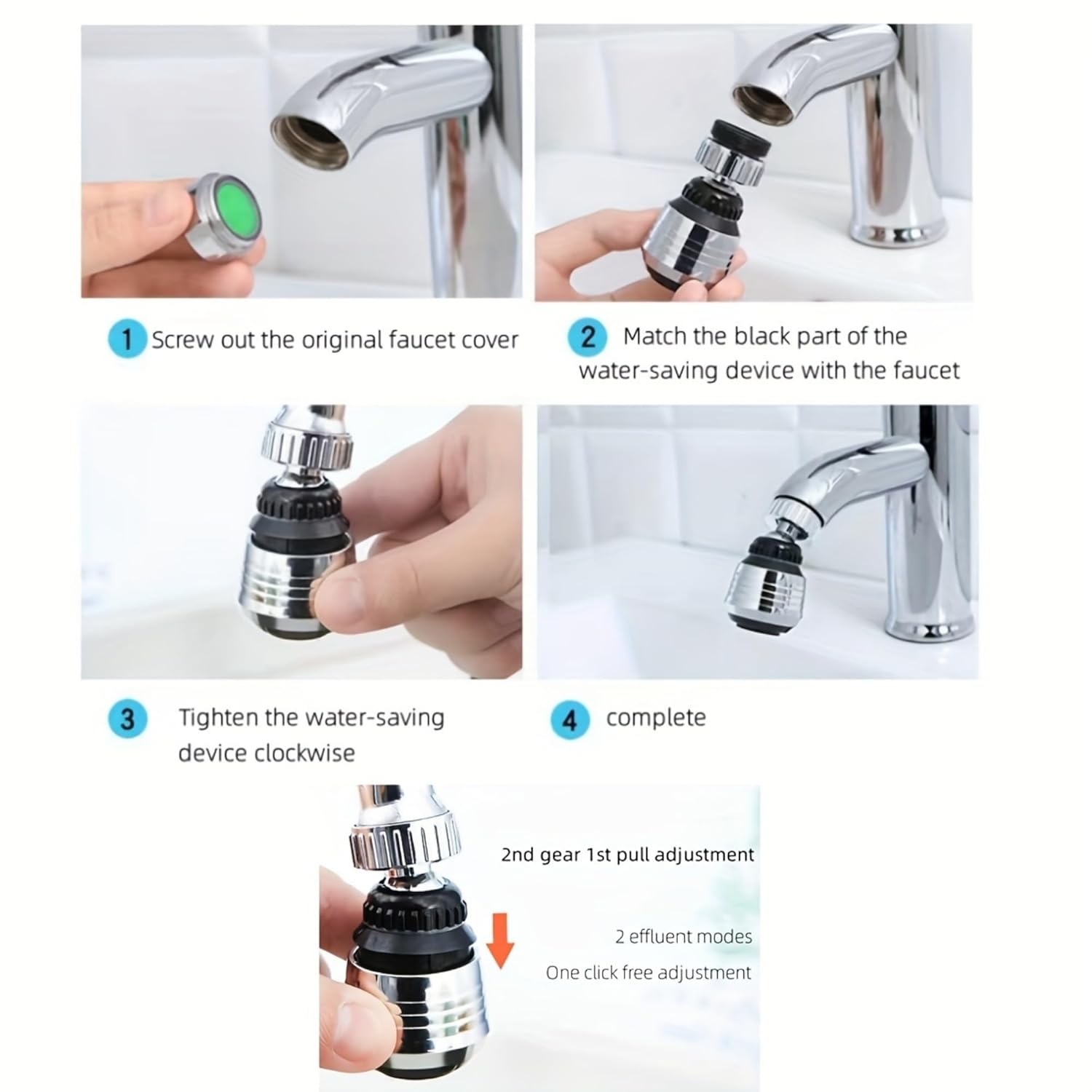 Chrome Kitchen Faucet Aerators Set of 2, Adjustable Water-Conserving & Splash-Resistant Spray with 2 Modes, Easy One-Click Setup (Silvery,2pcs)