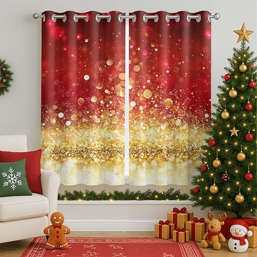 Miniatura 42 de Cortinas opacas de Navidad para niñas y niños, decoración del hogar, decoración navideña, árbol de acebo, estrella, Navidad, ojales, cortinas con