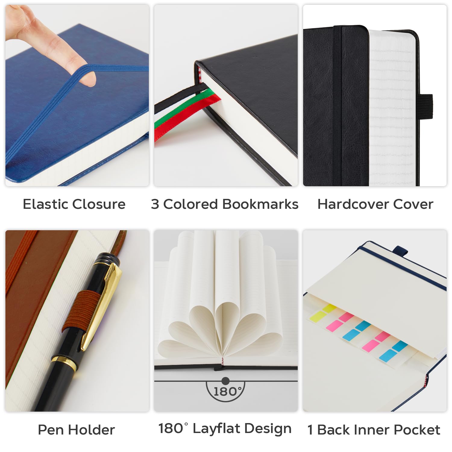 FOCUS DAY Paquete de 3 cuadernos de diario, 320 páginas A5 a rayas, para el trabajo, escritura, cuadernos encuadernados en cuero a granel para mujeres y hombres, oficina, escuela, 5.7 x 8.4 pulgadas,