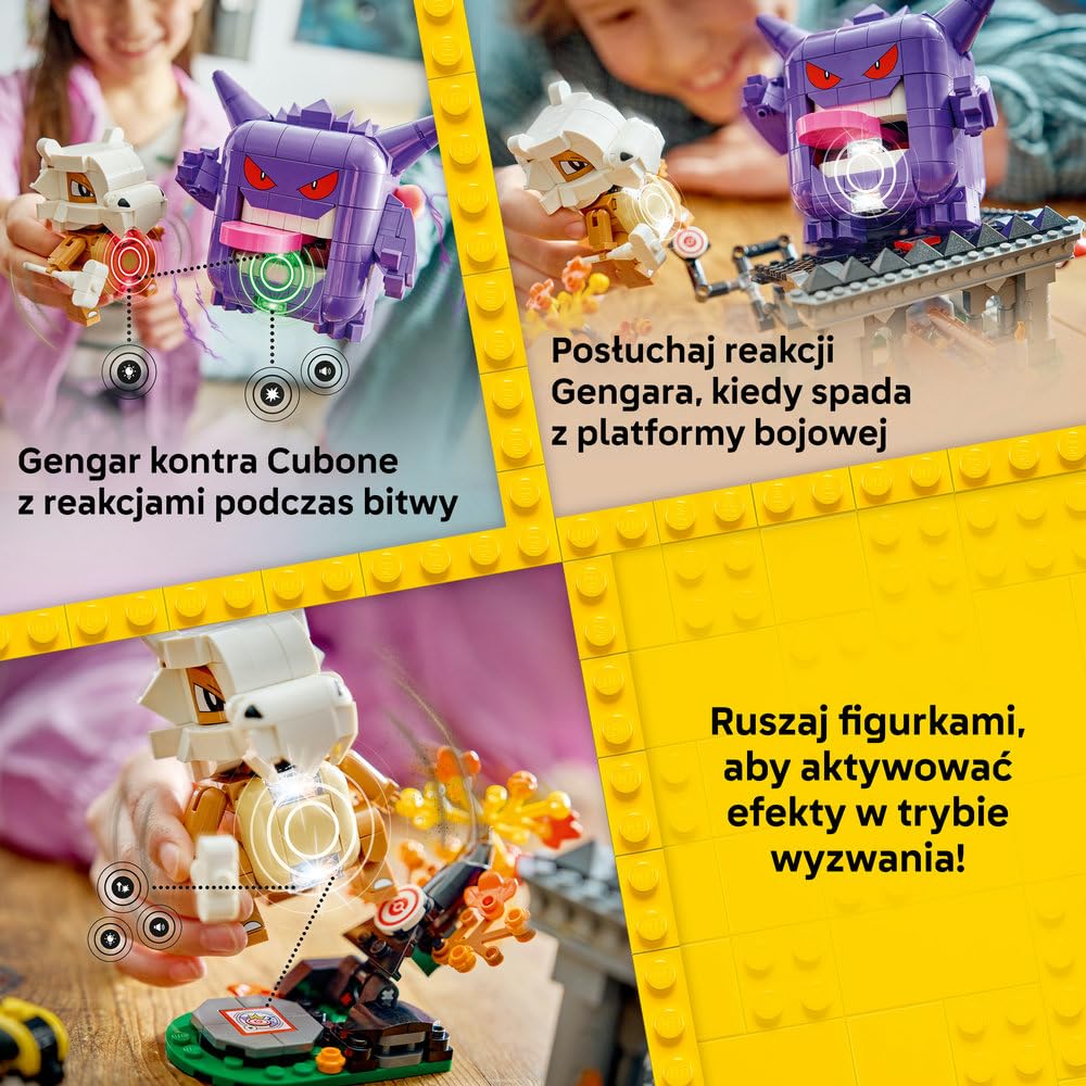 LEGO Pokémon SMART Play: Cubone i Gengar — upiorne starcie 72166 | Interaktywna zabawka z figurkami Pokémonów z klocków, zestaw kompatybilny, prezent dla dzieci 8+, 4 SMART Tagi, 782 elementy