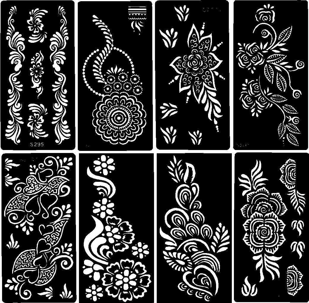 KICKWIX Tattoo Sticker Latest Mehandi Design Stencils Temporary Tattoo for Girls, Womens, Kids Set of 8