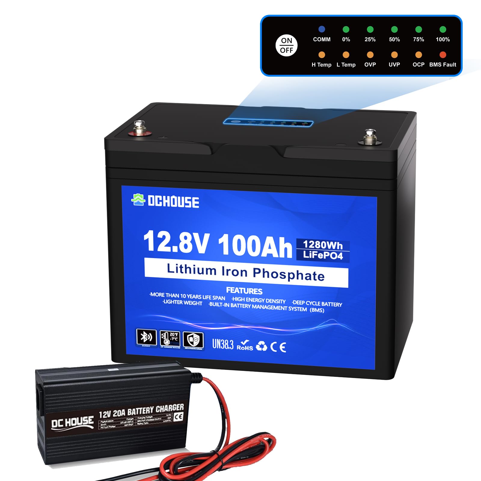 Batteria Al Litio LiFePO4 12V 100Ah Con Bluetooth - Per Camper, Barche, Impianti Solari, BMS Integrato