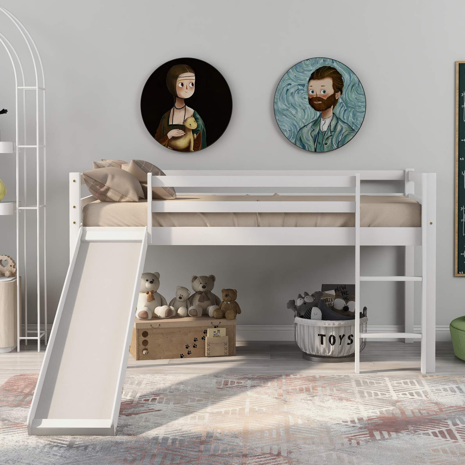 Buy SANGDA Wooden Bunk Bed with Adjustable Ladder and Slide, Children