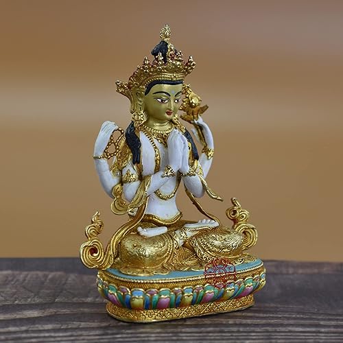 Miniatura 2 de La estatua de Chenrezig de 4 pulgadas de la deidad budista tibetana es una forma de 4 Avalokiteshvara armados. esta estatua es una de las más