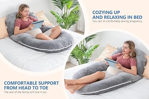 Miniatura 10 de INSEN Almohadas de embarazo, almohada corporal desmontable para dormir, enfermera y relajarse, almohadas de embarazo multiusos para mujeres