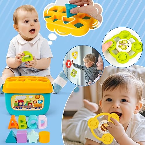 Miniatura 4 de Juguetes Montessori para bebés de 6 a 12 a 18 meses con clasificador de formas sensoriales a juego, caja de juego apilable, anillos suaves, bloques