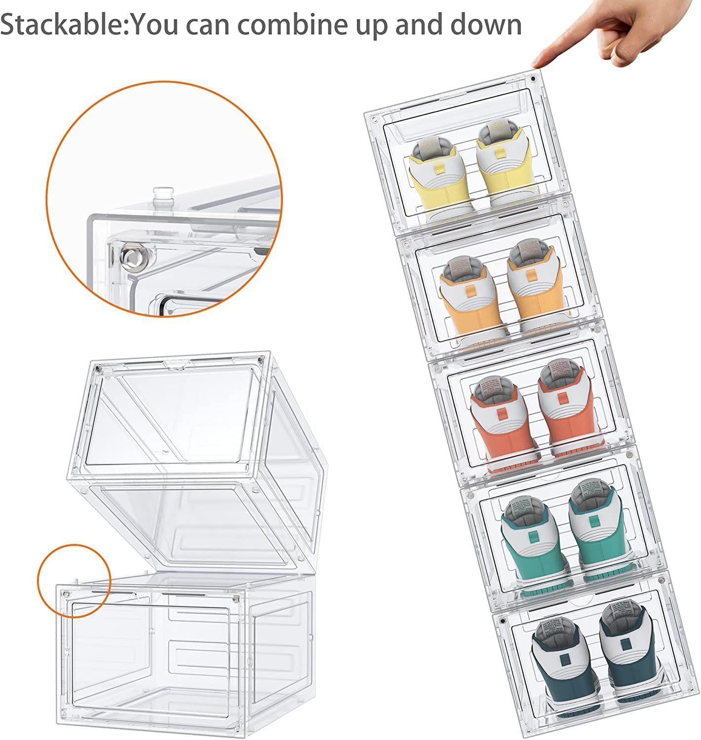 HOMIDEC Boîtes à chaussures,12 pcs boîtes de rangement pour chaussures en plastique transparent empilables,conteneurs pour organisateur de chaussures avec couvercles pour femmes/hommes