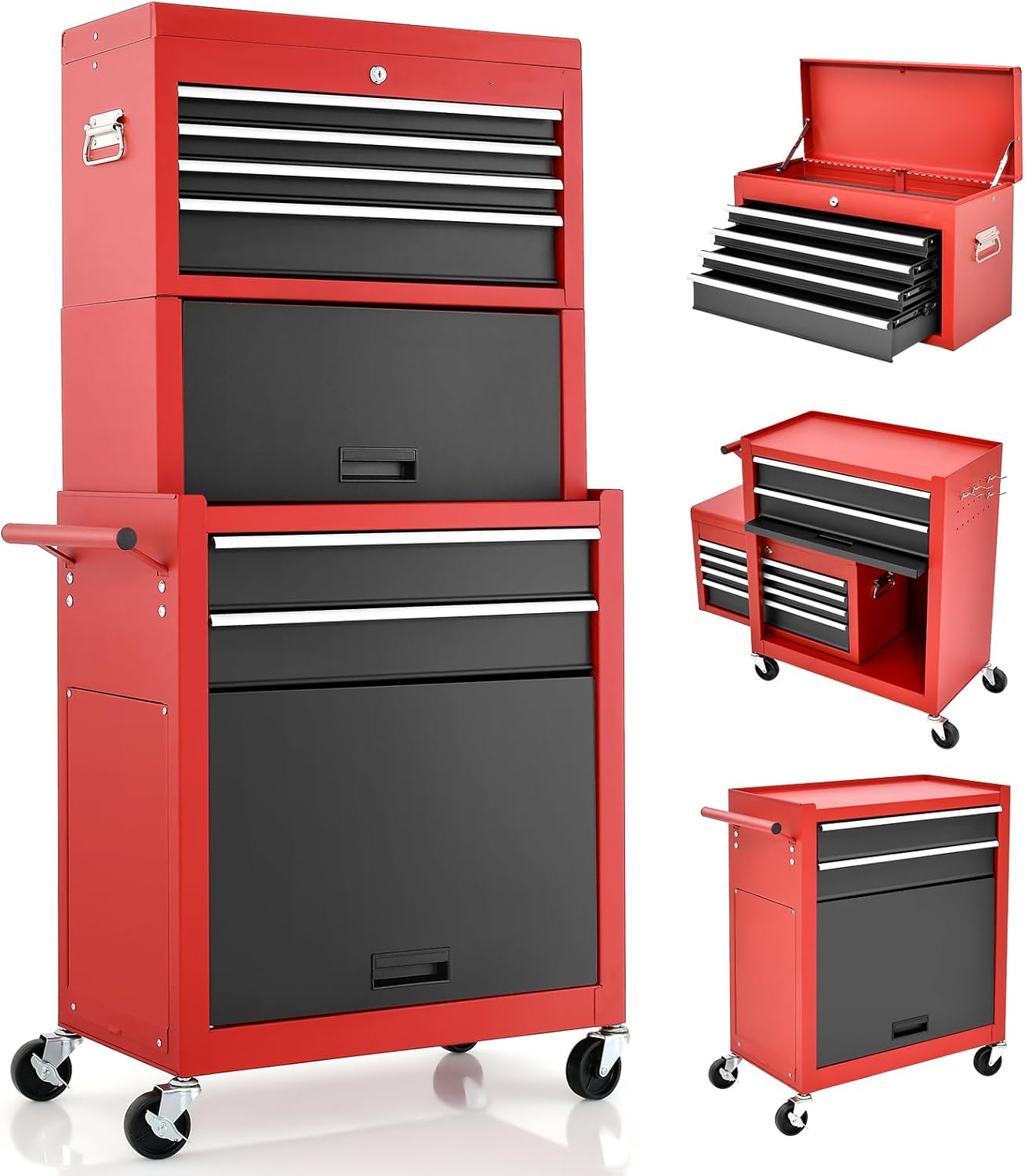 GiantexUK Tool 2 in 1 Lockable Metal Tool Chest with Removable