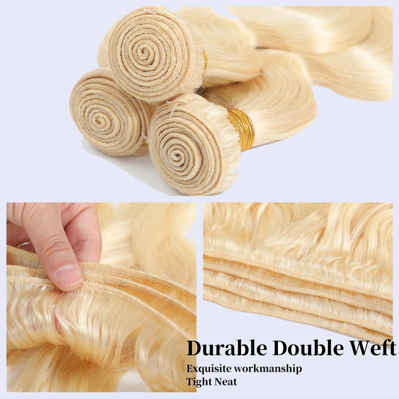 613 Bundles Human Hair 16 16 16 Inch Blonde Body Wave Bundles 100% Unprocessed 16A Brazilian Virgin Hair 3 Bundles Human Hair Body Wave Hair Extensions for Women can be Dyed Bleached