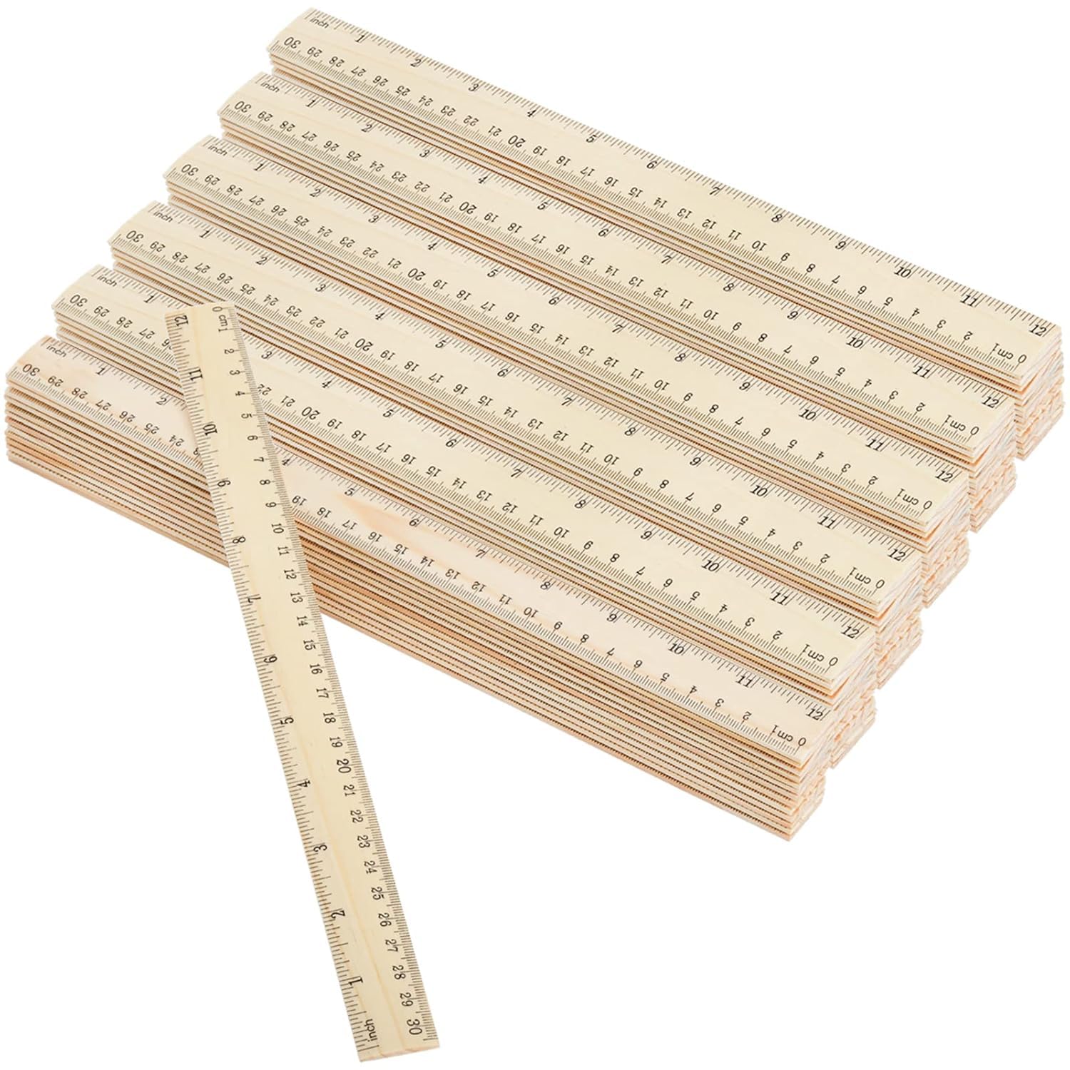 WUWEOT 72 Pack Wooden Ruler, 12 Inch / 30 cm Rulers Bulk, Office Wood Measuring Ruler, Double Sided Drafting Rulers for Home, Student, Office Use