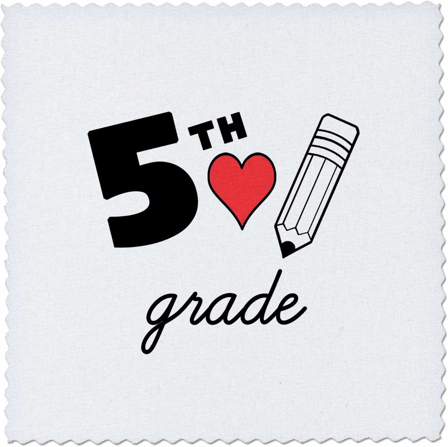 3dRose 5th Grade with Clipart red Heart and Pencil. Black Lettering... - Quilt Squares (qs-384739-1)