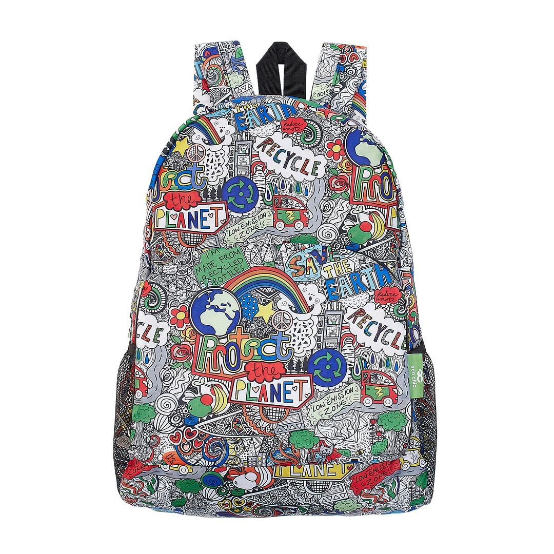 ECO CHIC Lightweight Foldable Water Resistant Backpack Rucksack Folds into Pouch for Storage (Save the Planet)