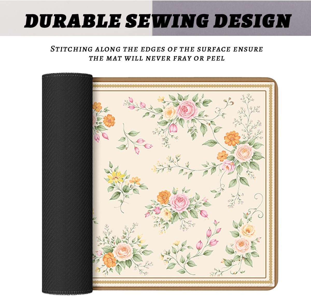 Floral Mouse Pad, Vintage Rose Bouquet Gaming Desk Mat Extended Laptop Keyboard Non-Slip Rubber Base with Stitched Edges for Home, 31.5x11.8in Desk Home Office Gaming image 4