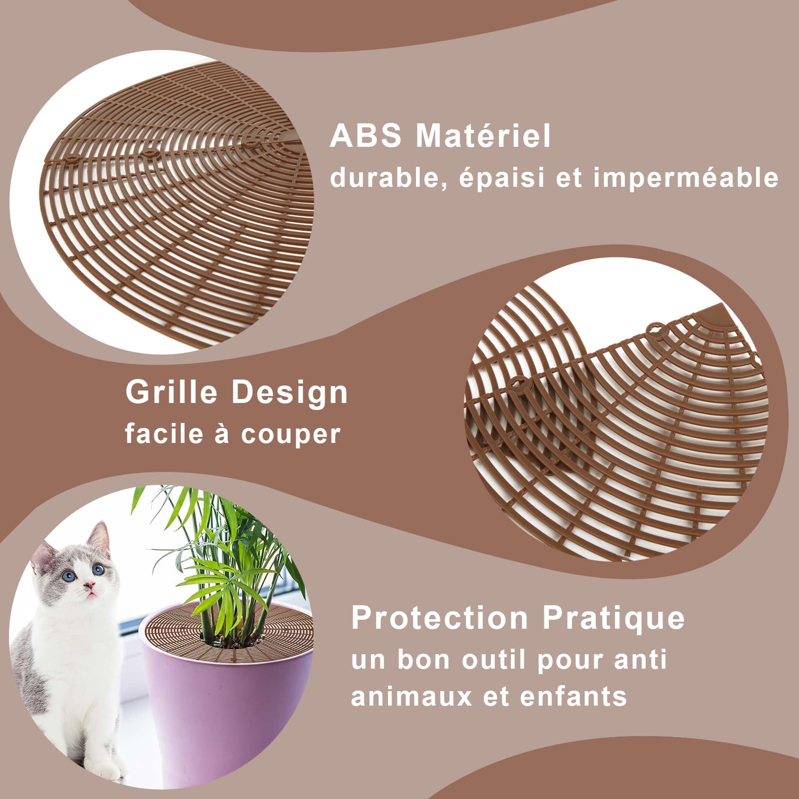 JMIATRY Lot de 4 Protection de Sol pour Pot de Fleurs Grille 52/30CM, Cache-Pots de Fleurs en Grille Pot de Fleur Interieur Contre Animaux, Enfants