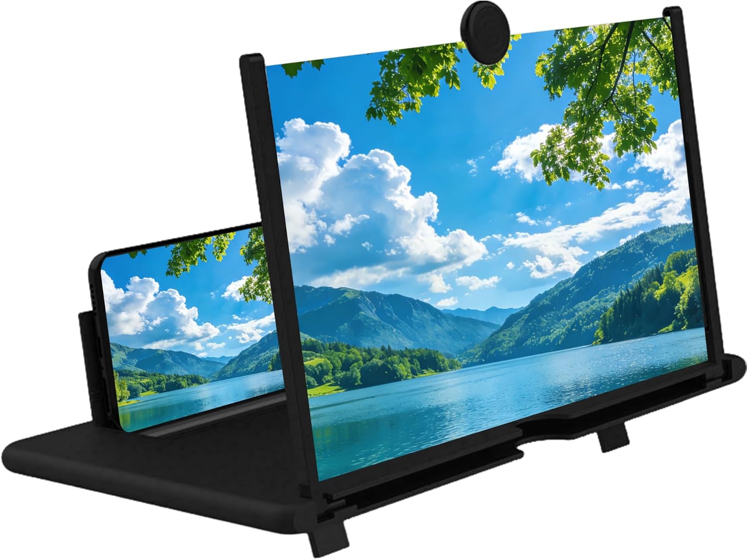 14 Inch Smartphone Screen Magnifier 3D HD Foldable Phone Stand with Adjustable Angle, Suitable for Movies, Videos, and Games,Supports All Smartphones. (Black)