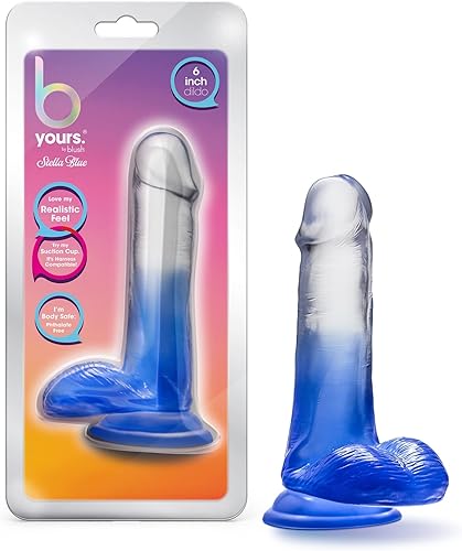 Blush Novelties B Yours Stella Blue - Consolador de tacto realista de 6 pulgadas de largo y 1.25 pulgadas de ancho, base de ventosa resistente y