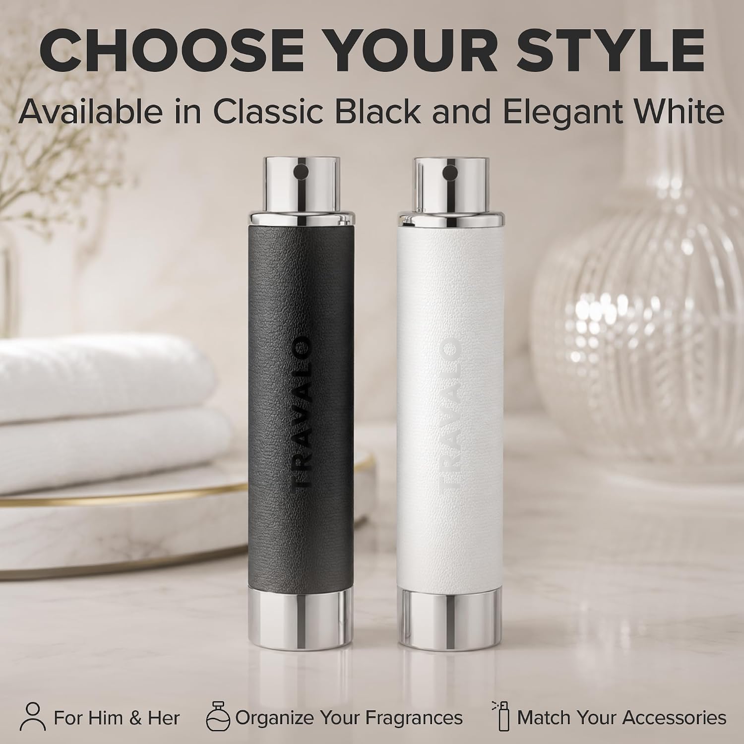 Travalo Walzer Refillable Perfume Atomizer - Pocket-Size, Leak-Proof, Glass-Free Spray Bottle Safe for Air Travel - Mini Perfume Bottle with Black Leather Cover