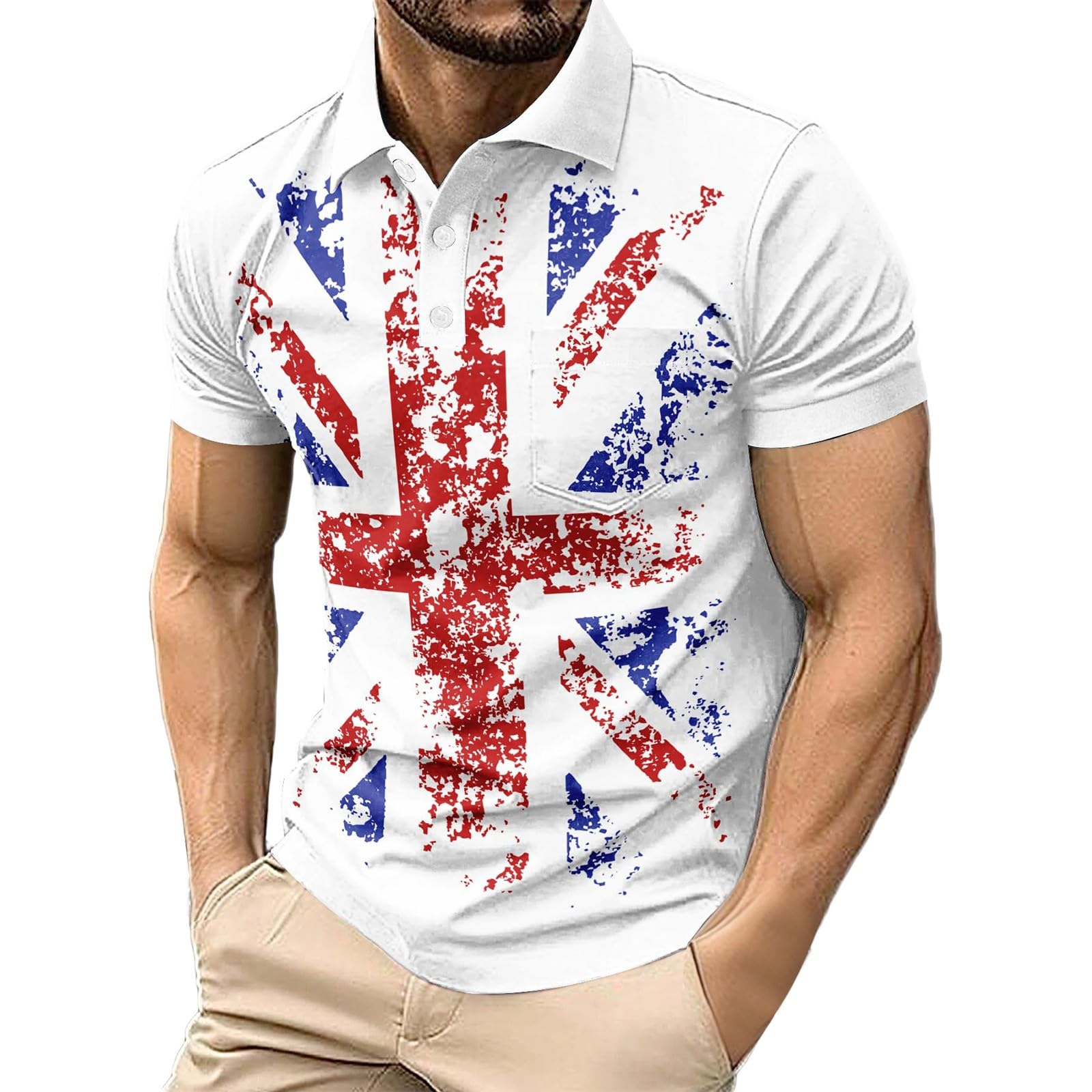 Men's Union Jack Polo Shirts 2026 England National Day Golf Shirt Great British Bunting Flags Golf Tops Casual Short Sleeve Poloshirts Festival Tee Top