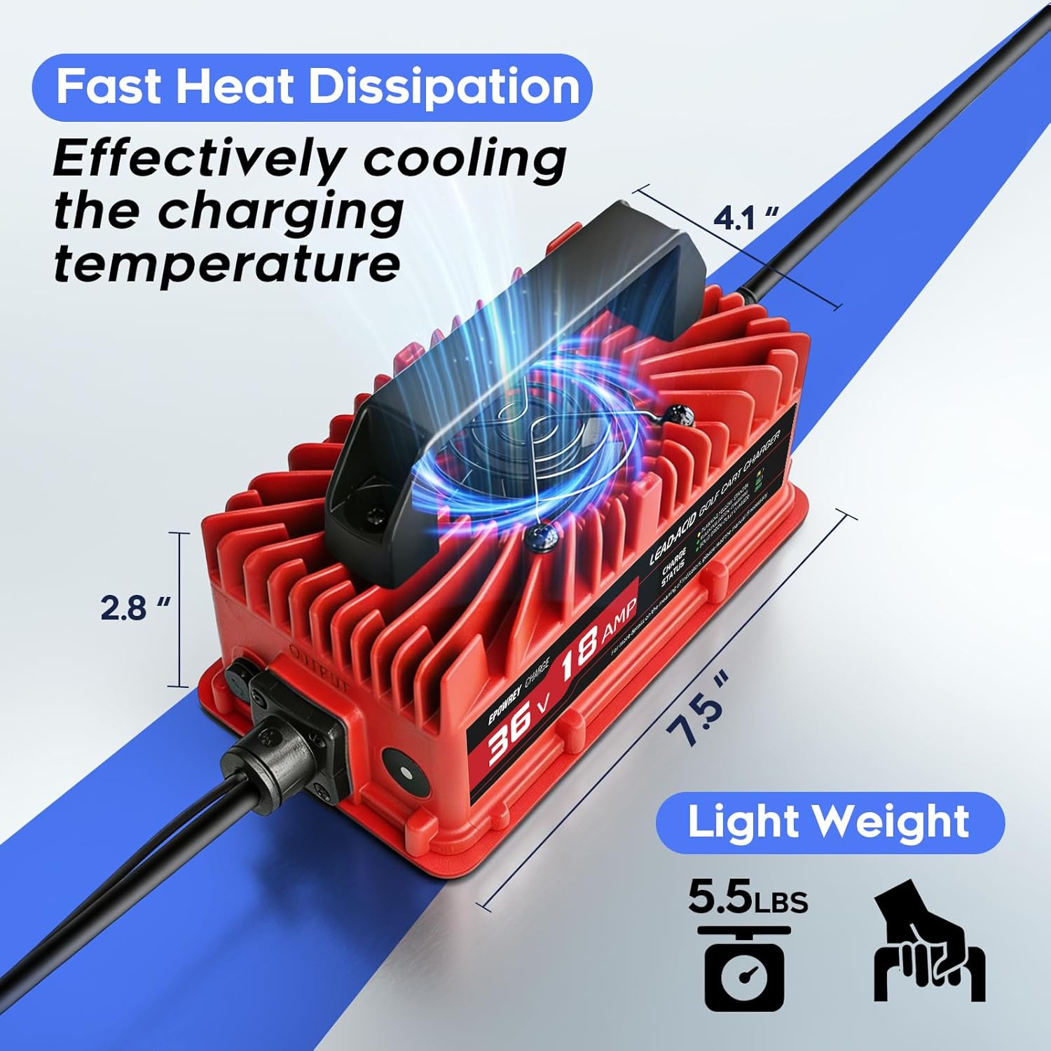 18 AMP 36 Volt Golf Cart Battery Charger for EZGO TXT with D Style Plug - Image 5