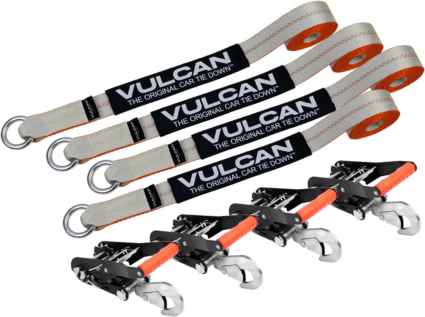 VULCAN Car Rim Tie Downs with Ratchets - 2 Inch x 144 Inch - 4 Pack - Silver Series - 3,300 Pound Safe Working Load
