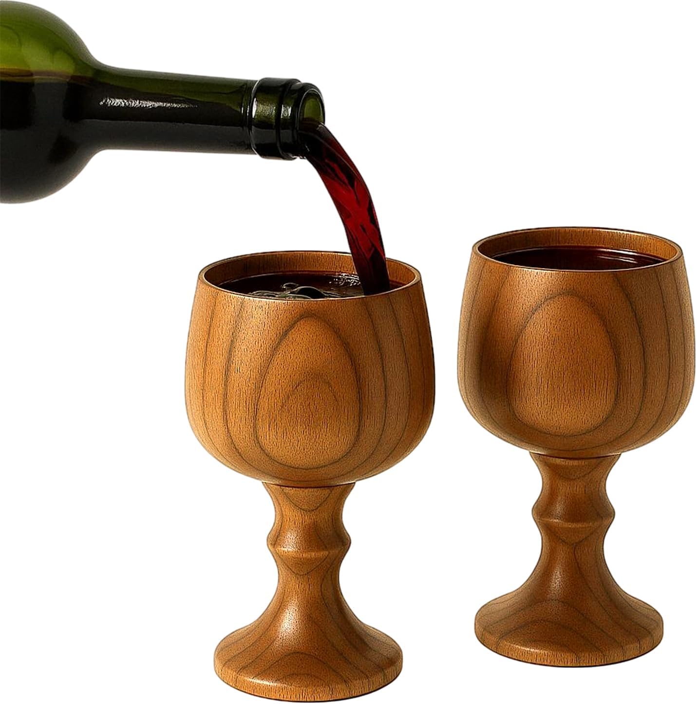 TBWHL Hand-made Jujube Wooden Wine Goblet Drinking Cup, 5oz Wood Cup, Vintage Wine Chalice Goblet & Communion Cups, Elegant Wooden Cups, Perfect for Wedding, Christmas, Eucharist, Kiddush 150ml (2Pcs) image 3