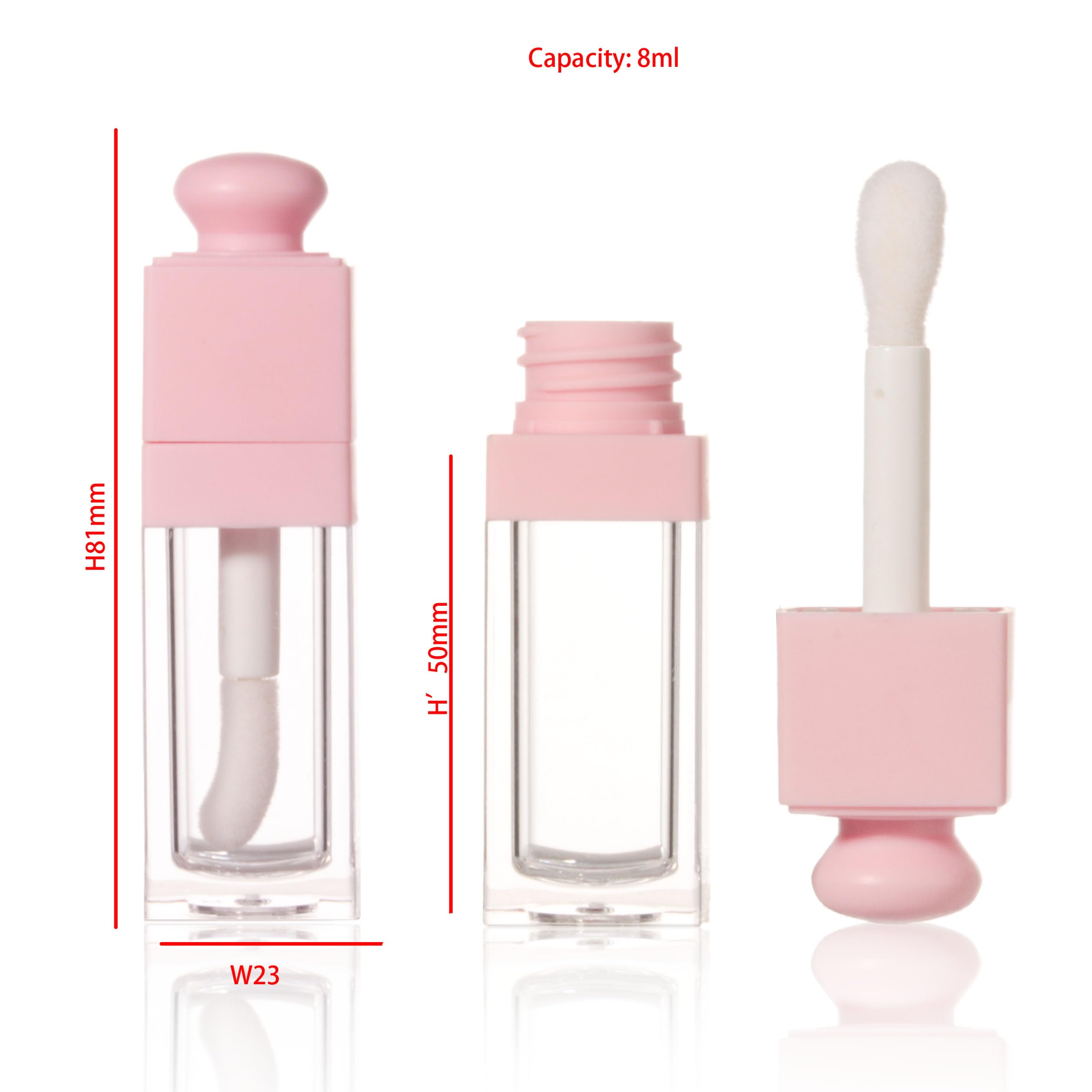 COSIDEA 18PCS Empty 8ML Square clear Lip Gloss Tube Silver big doe foot wand lipgloss tubes for Lip oil tint bottles container (Pink) - Image 2
