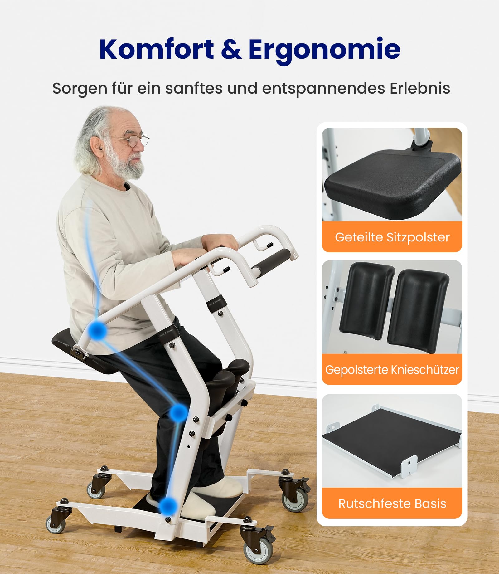 VOCIC Sitz-zu-Steh-Lifter bis 180 kg, Patientenlifter & Transferhilfe für Zuhause, Mobile Aufstehhilfe für Senioren, Transfergerät für Bett, Toilette und Rollstuhl