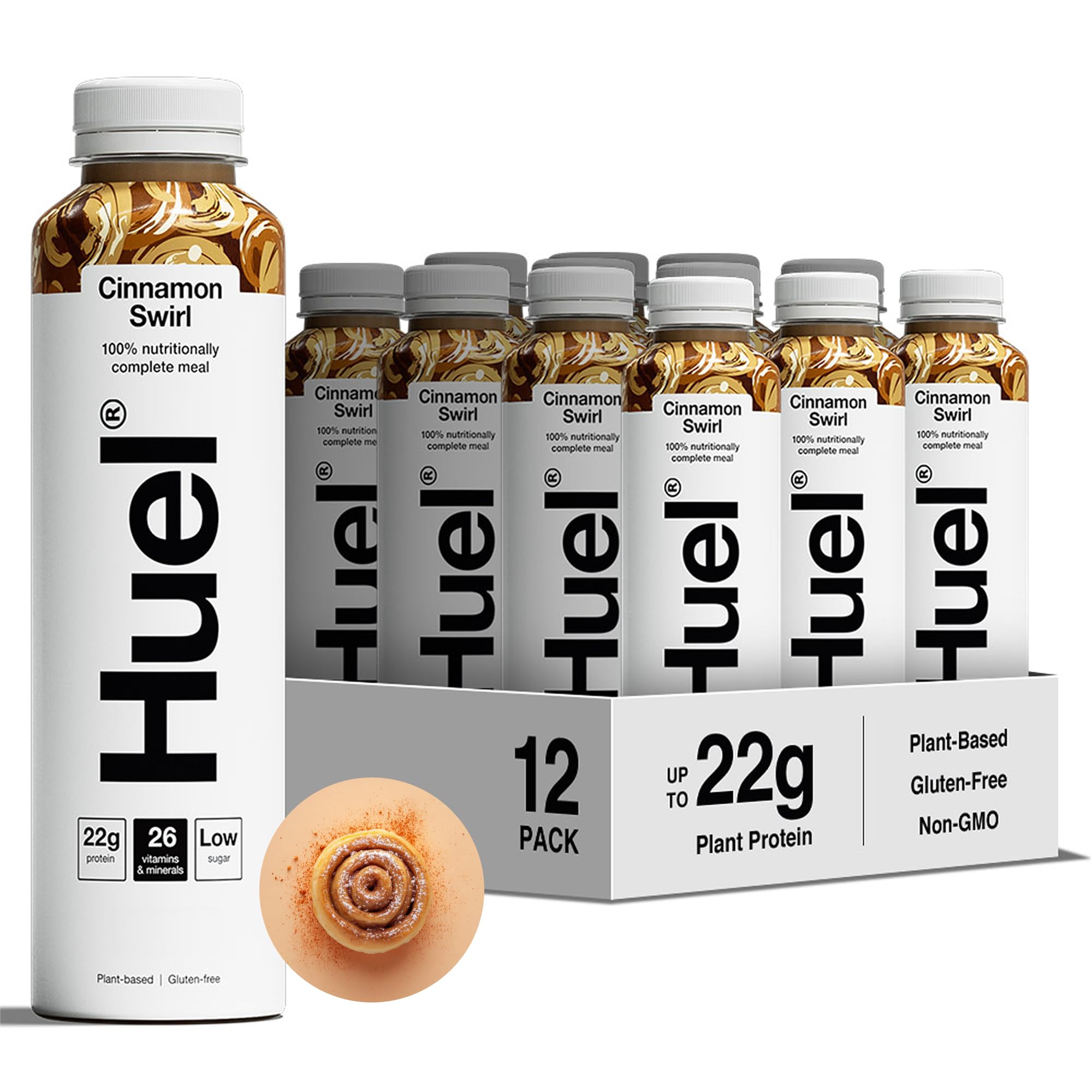 Huel Drink Cinnamon Swirl, fertige Trinkmahlzeit für unterwegs - 12 x 500 ml - 22 g Protein, Reich an Vitaminen, Mineralstoffen & Ballaststoffen, Plant-based, Geschmack Zimt, inkl. 3 € Pfand
