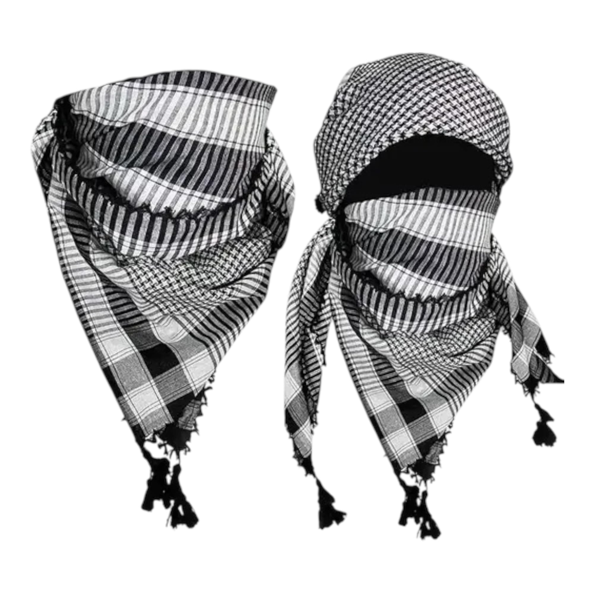 Tiger Shemagh Arab Scarf, Black and White Pattern, Cotton blend Square Keffiyeh with Tassels 45 inches square ghutra palestine falastine style