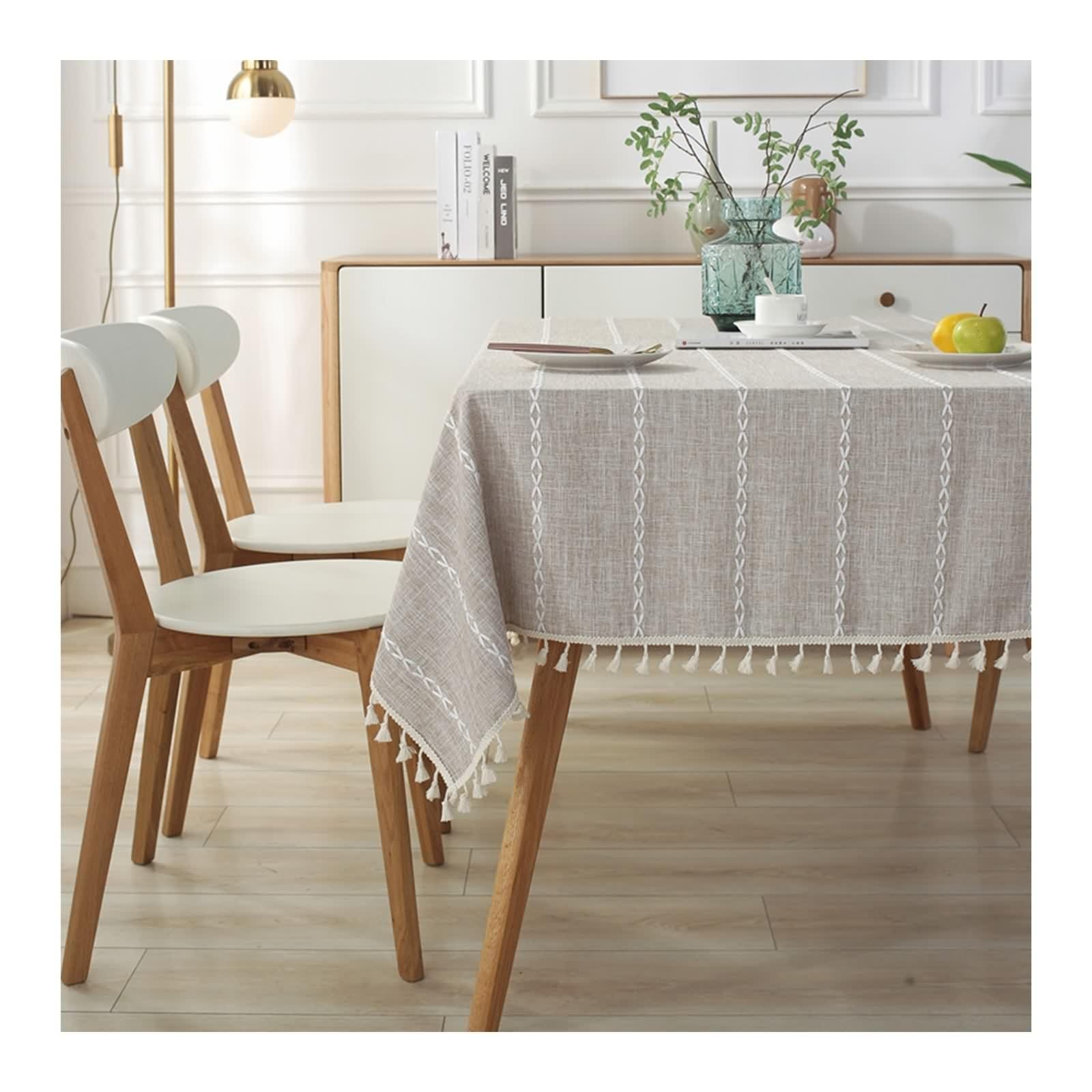 Tovaglia Tavolo Quadrato 90X90, Copri Tavolo Compleanno Caffè Leggero Cotone Lino Tinta Unita con Pizzo Decorativa per Soggiorno Cucina