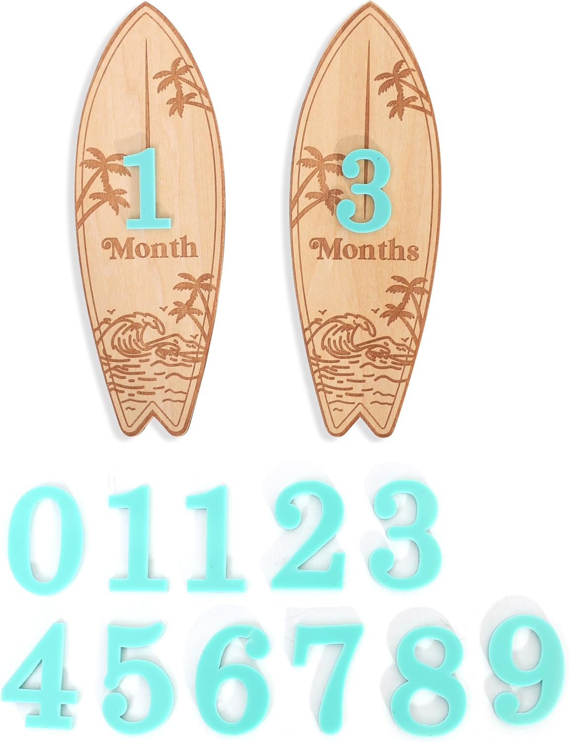 baby Monthly Milestone Sign - Beach First Year Monthly Discs, 1–12 Month Photo Prop Set, Interchangeable Month Milestone Discs, Beach Wave Design Neutral Nursery Decoration