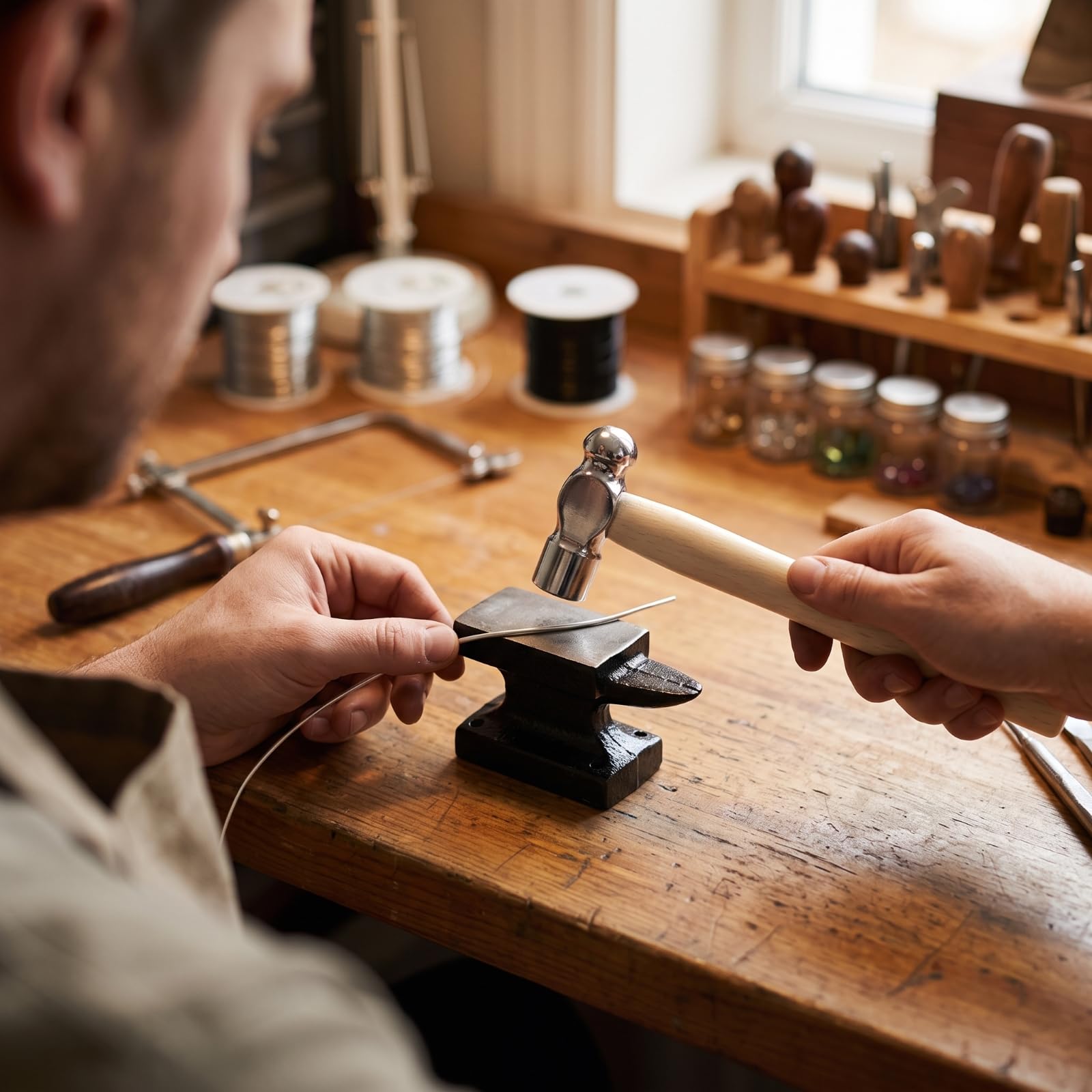 MagiDeal Incudine per Gioielli da Banco Mini Martello da Orefice Kit per Lavori Precisione Ferro Legno Forma Piatto Superiore