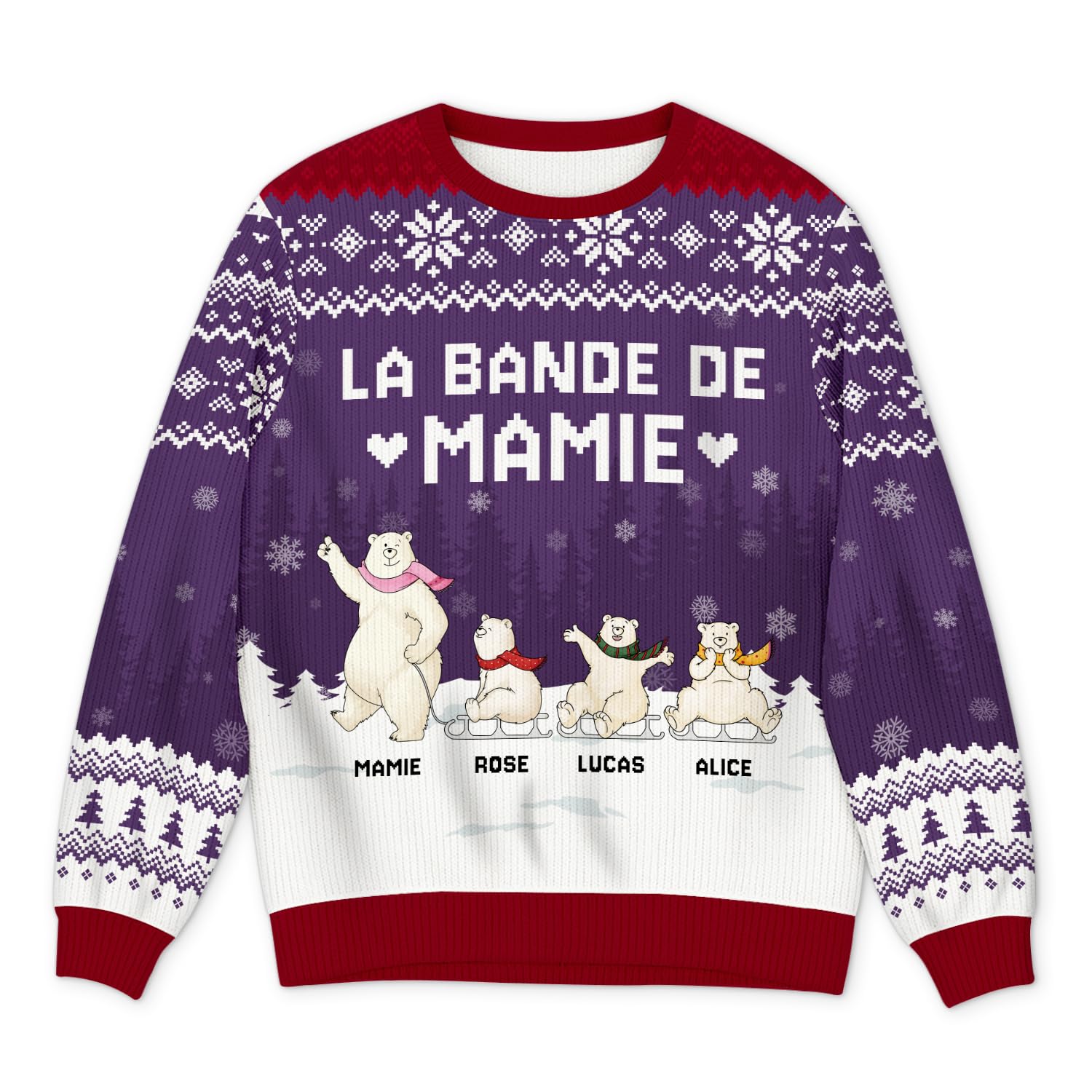 Cadeau Plus Pull Moche Personnalisé Prénom - La Bande à Mamie, Papy Ours - Pull Noel Famille, Pulls Moche de Noel, Pull de Noel Homme, Sweat Personnalisable, Sweats Famille Assorti