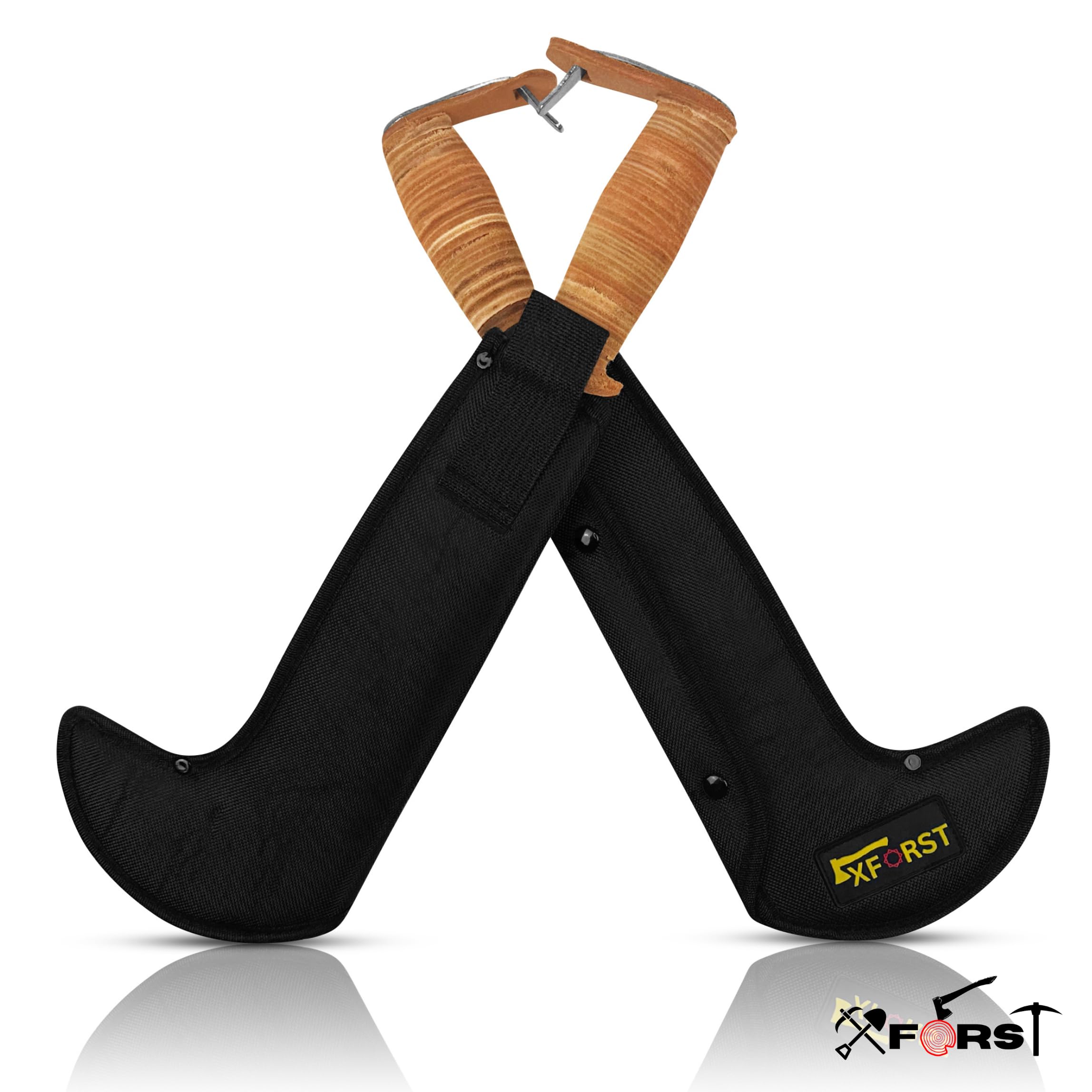 Xforst Schweizer Gertel mit Ledergriff – Gartenmachete, Sichel, Machete & Hippe aus Stahl mit Korrosionsschutz, inkl. Schneidenschutz & 2 Schleifsteinen, für Garten, Outdoor & Bushcraft, 43 cm – SWS