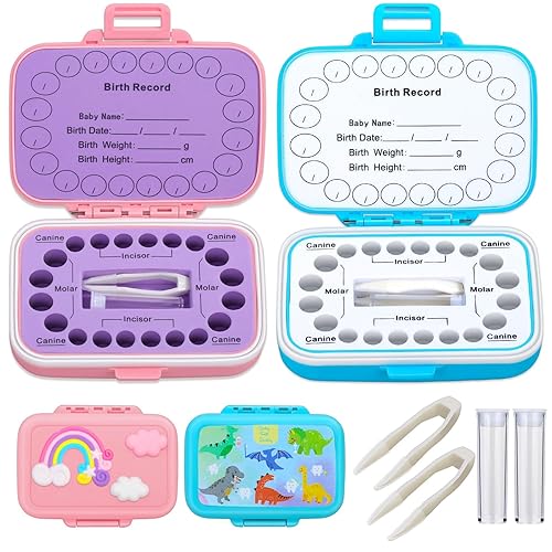 Caffox Paquete de 2 soportes de dientes para recuerdo de niños, caja de hadas de dientes, caja de recuerdo de primer diente, cajas de contenedores
