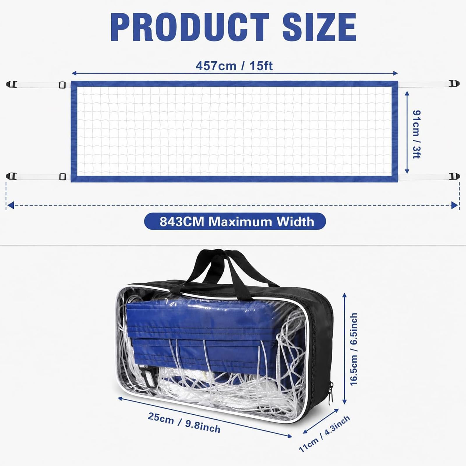 Pool Volleyball Netz 457 x 91 cm – Volleyballnetz Pool aus Strapazierfähigem PE,Höhenverstellbares Ersatznetz,Wasserdichtes Poolnetz mit Tragetasche,Für Garten,Strand,Schwimmbad und Outdoor-Spiele