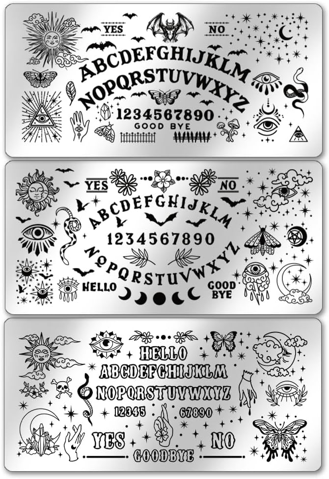 PH PandaHall 3pcs Divination Nail Art Templates, Sun Moon Star Nail Stamping Plate Letter Number Snake Evil of Eyes Moth Nail Art Stencils Stainless Steel Plates for Nail Design Print Manicure Salon