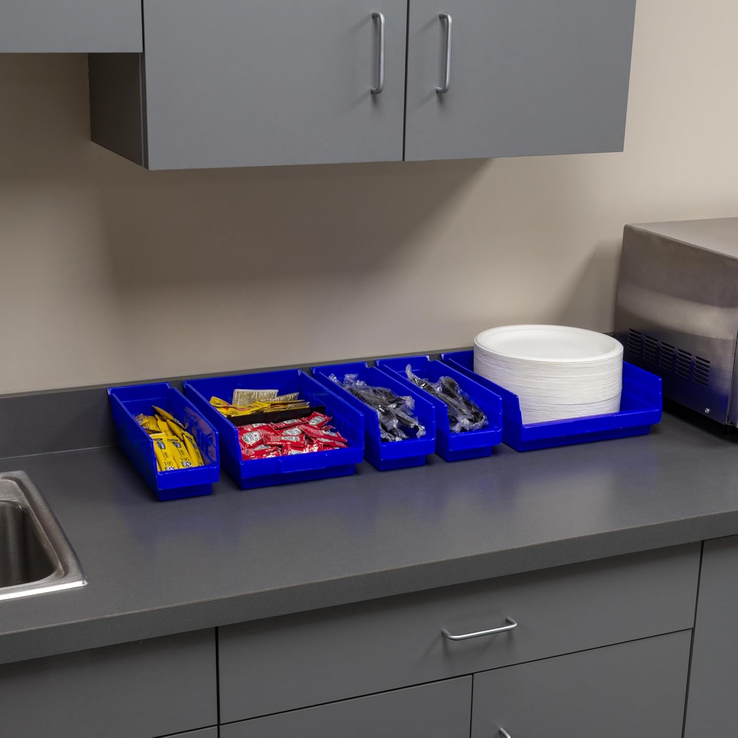 Akro-Mils 30170 Plastic Shelf Bins, Heavy Duty Storage Bins for Garage, Closet, and Drawer Organization, 12-Inch x 11-Inch x 4-Inch, Blue, 12-Pack - Image 9