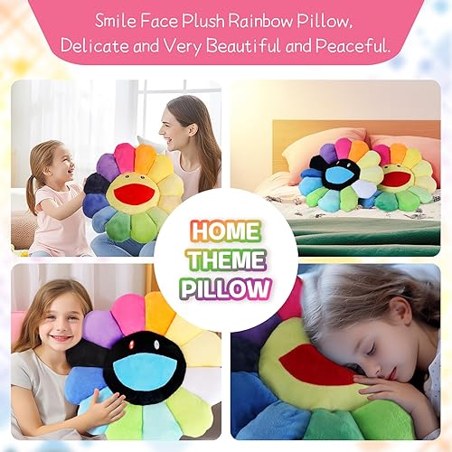 Miniatura 6 de Almohada de felpa con diseño de cara sonriente, diseño de girasol, almohada de felpa suave y cómoda, almohada de suelo de flores para leer el hogar,