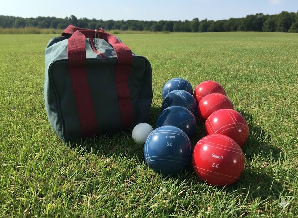 BuyBocceBalls Listing - Made in USA, Premium Quality Engraved Tournament Bocce Set - 110mm Red and Blue Balls with Engraving, 998 Grams (2 lbs. 3.2 oz.)