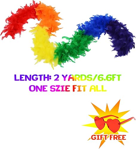 Vista 2 de Boas de plumas coloridas de 1.59 oz, boa de plumas de 6.6 pies para mujer, para bailar, boda, fiesta, Halloween, con lentes de sol de corazón