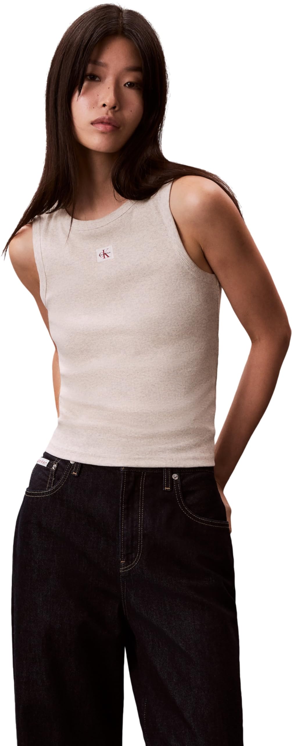 Calvin Klein Women's A - WVN LBL 2X2 CTTN Lv047C201G Tank Top, Grey, XL