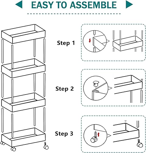 Miniatura 6 de PILITO Carrito de almacenamiento delgado de 4 niveles, organizador móvil con ruedas para baño, cocina, oficina, lavandería, lugares estrechos y