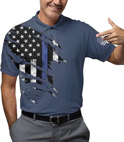 Miniatura 5 de Camisas de golf para hombre Funny Crazy Polo Bandera americana impresa