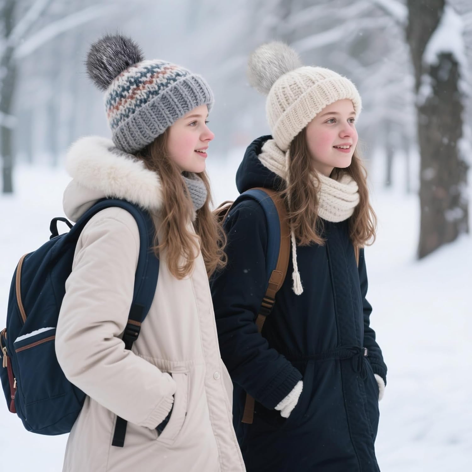 Juinte 10 Pcs 6inch Faux Fur Pom Pom for Hats Large Fluffy Pompom Balls for Valentine's Day DIY Crafts with Elastic Loops for Beanies, Shoes, Keychain, DIY Knitting Accessories (Classic Neutrals) - Image 2