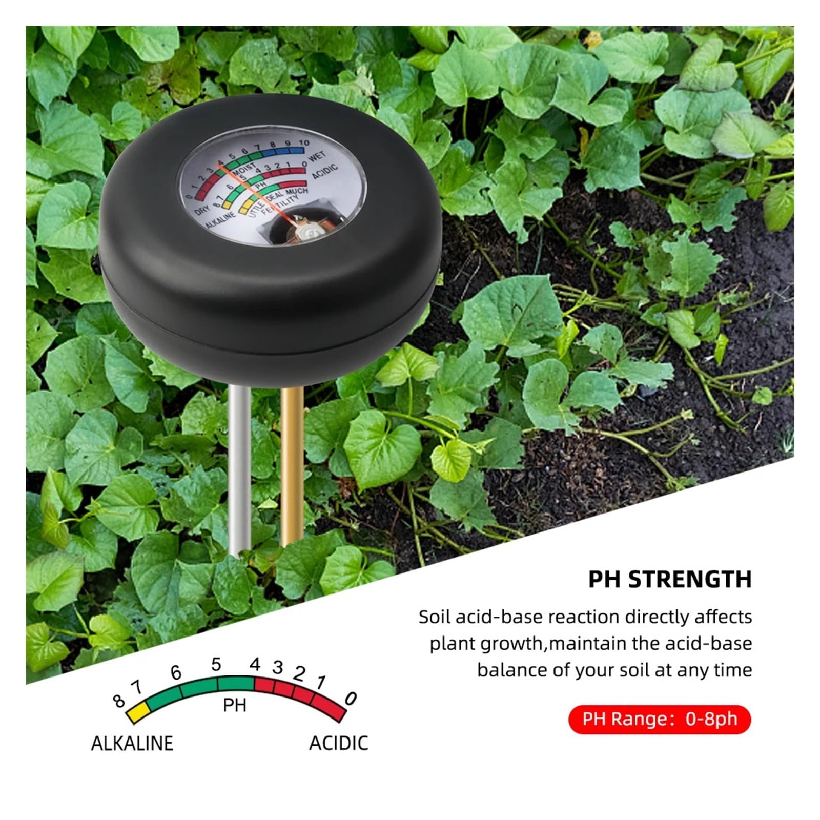 Medidor de humedad del suelo Medidor De PH Del Suelo, Detector De Sensor De Humedad Con Modo De Sonda Dual De Metal, Analizador De Fertilidad Del Suelo For Plantas De Jardín, Flores Y Verduras Fiable
