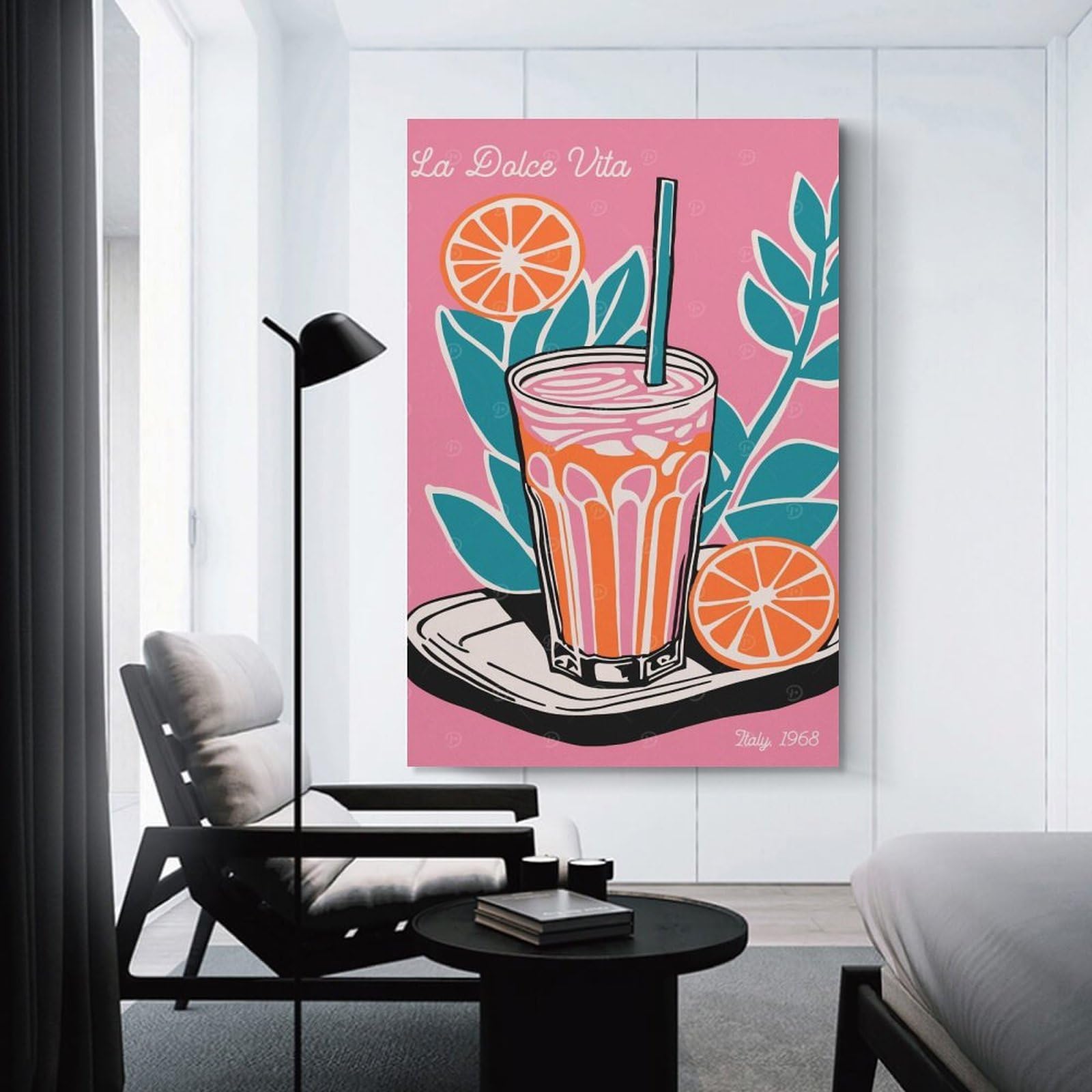 Junmoney Pink Italian Drink Canvas Wall Picture, 24x36inch(60x90cm), for Flats, Guest Rooms Or Compact Rooms, An Easy Choice for New Home Styling