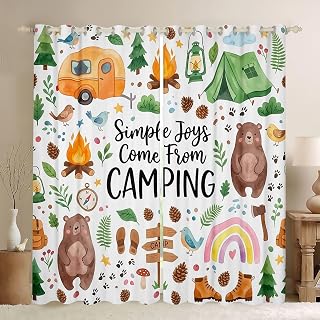 Erosebridal Cute Camping Theme Curtains for Bedroom Living Room, RV Camper Travel Trailer Blackout Curtains, Forest Themed Bear Kitchen Decor, Camping Lovers Gifts Window Drapes 2 Panels 38 x 54 Inch