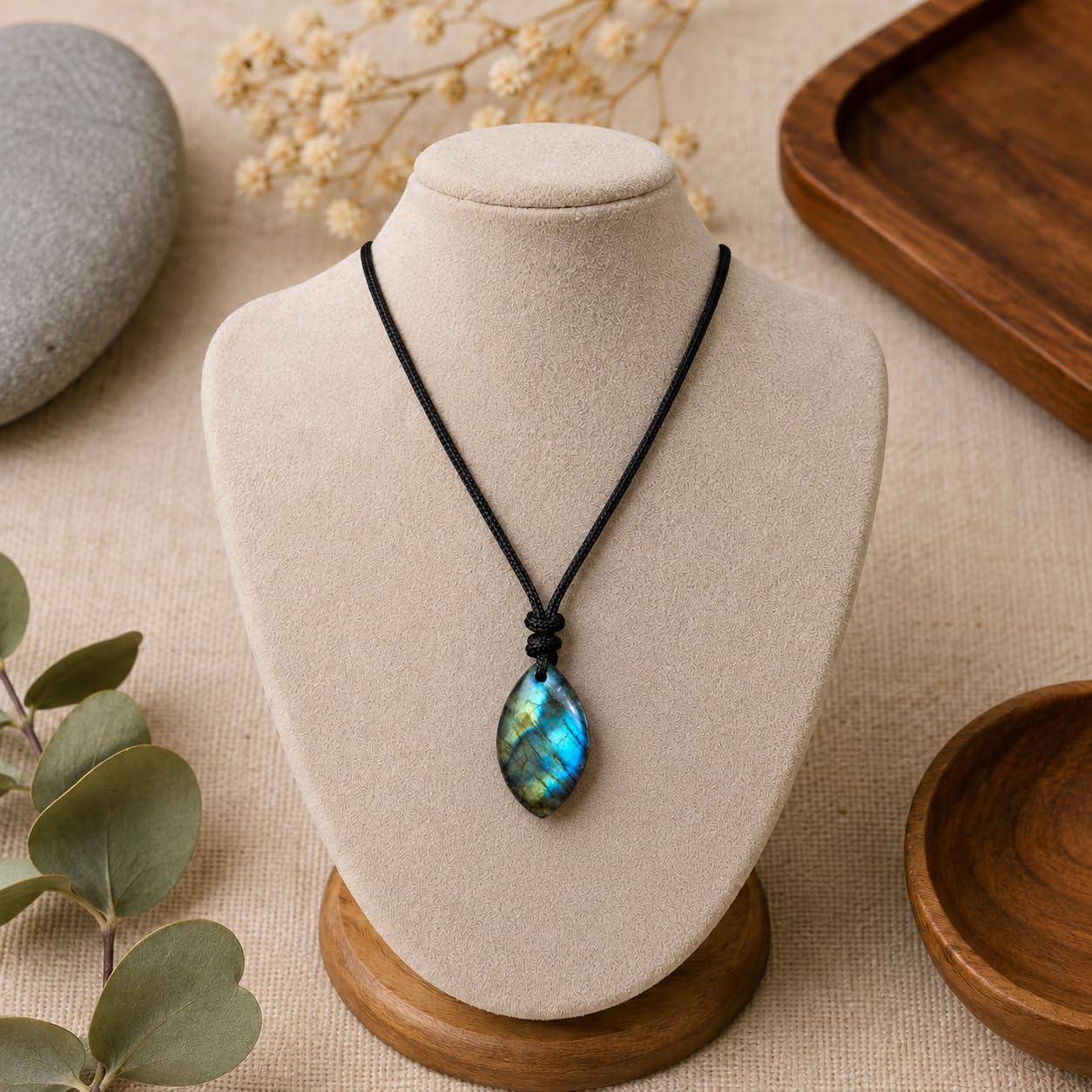 Collana in labradorite naturale, pietra naturale, ciondolo irregolare con cordino regolabile, gioiello energetico per uomini e donne